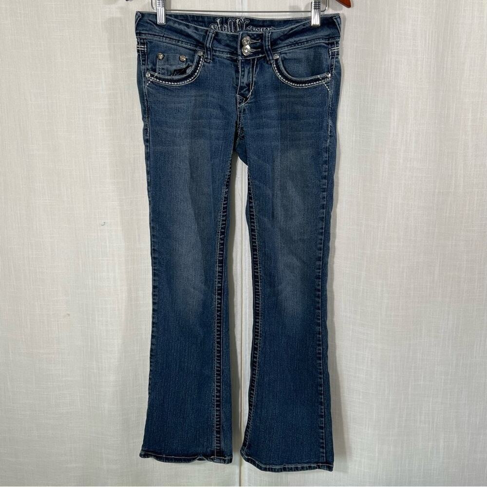 Wallflower Bootcut Bedazzled Back Pockets Blue Denim Jeans Size 9